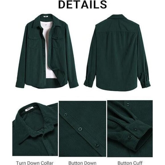 Coofandy Men Lake Green Corduroy Button Down Lightweight Jacket with Flap Pocket - Picture 5 of 5